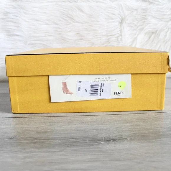 Fendi Ffreedom Karligraphy Blush Beige Leather Square Toe Ankle Boots. With